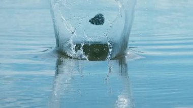 Güneşli bir günde Taş Yüzeye Çarptığında Sakin Göle Büyüleyici Su Sıçrıyor