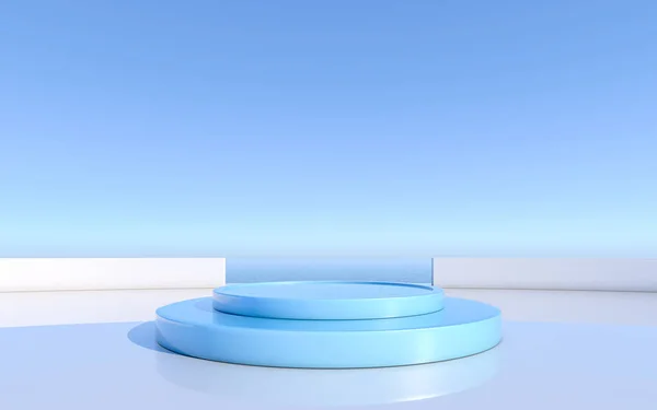 最小抽象的な背景3Dレンダリング幾何学的な形の青いパステル色 化粧品を展示するステージ 3Dレンダリング — ストック写真