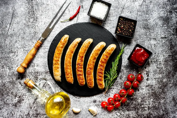 Grilled Sausages Stone Background — Stock Photo, Image
