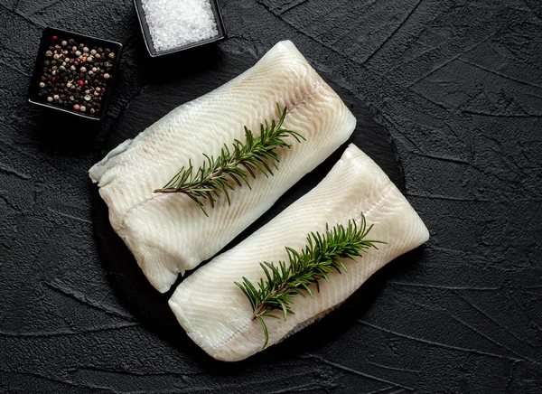 Raw Fish Fillet Rosemary Spices Close View — Stock Photo, Image