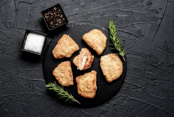 stock image fried meat steaks with spices and herbs. top view.