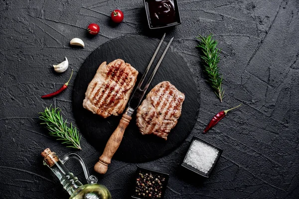 Steak Viande Grillée Aux Épices Herbes Concept Alimentaire — Photo