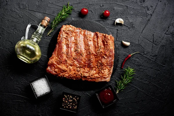 stock image grilled pork ribs with rosemary and spices, food concept