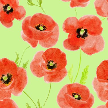 Gelincik çiçek deseni arka plan için suluboya çizimi biçimlendirdi