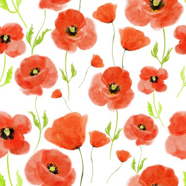 Gelincik çiçek deseni arka plan için suluboya çizimi biçimlendirdi