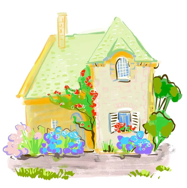 Dům Stylizované Akvarel Ilustrace Pro Pozadí — Stock fotografie
