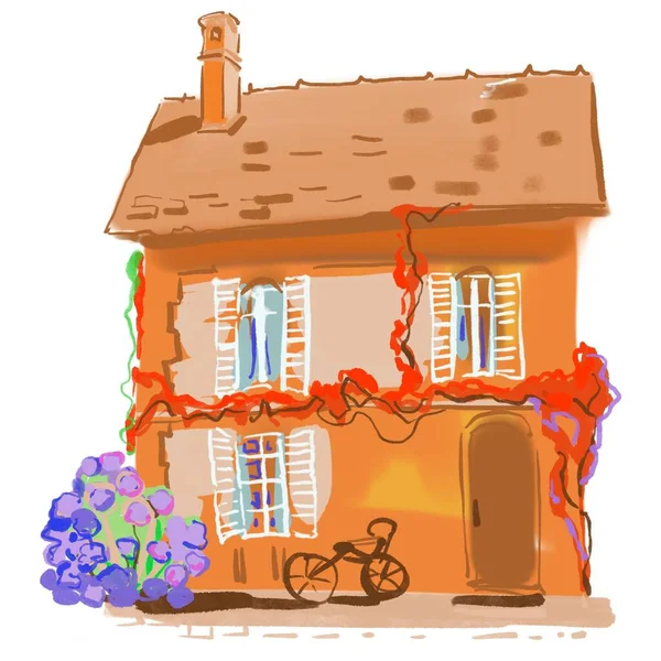 Dům Stylizované Akvarel Ilustrace Pro Pozadí — Stock fotografie