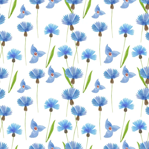 Μπλε Λουλούδια Μοτίβο Στυλιζαρισμένο Ακουαρέλα Εικονογράφηση Για Φόντο — Φωτογραφία Αρχείου