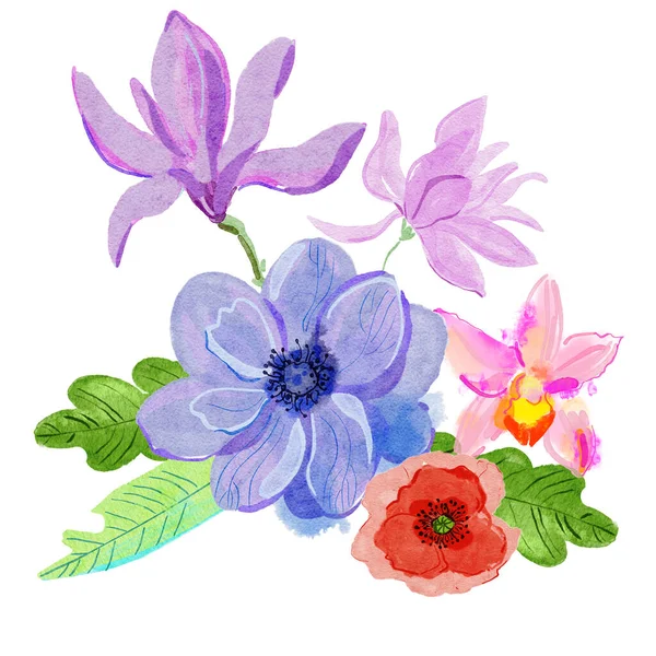 Fleurs Stylisées Aquarelle Illustration Pour Fond — Photo