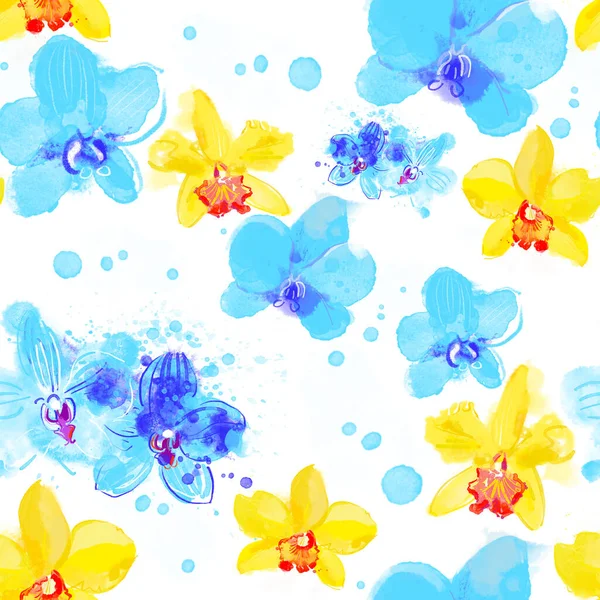 Орхідея Квіти Візерунок Стилізована Акварельна Ілюстрація Фону — стокове фото