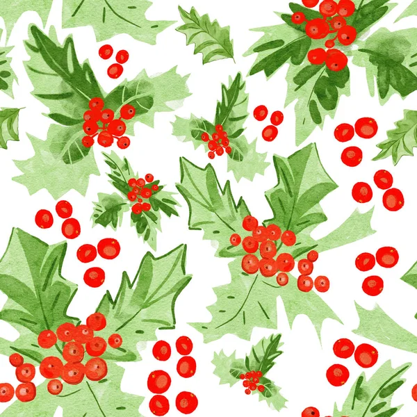 Red Berries Pattern Stylized Watercolor Illustration Background — Stock Photo, Image