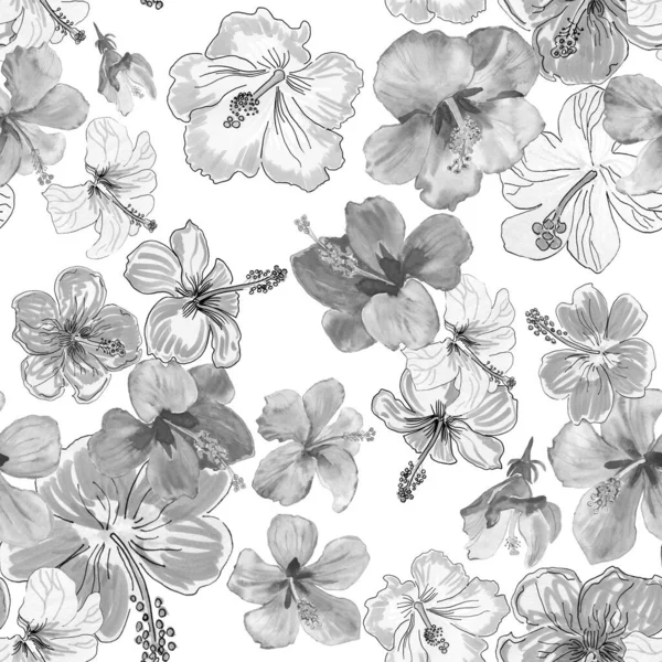 Ibišek Květiny Vzor Stylizované Akvarel Ilustrace Pro Pozadí — Stock fotografie