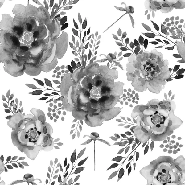 Pioner Blommor Mönster Stiliserad Akvarell Illustration För Bakgrund — Stockfoto
