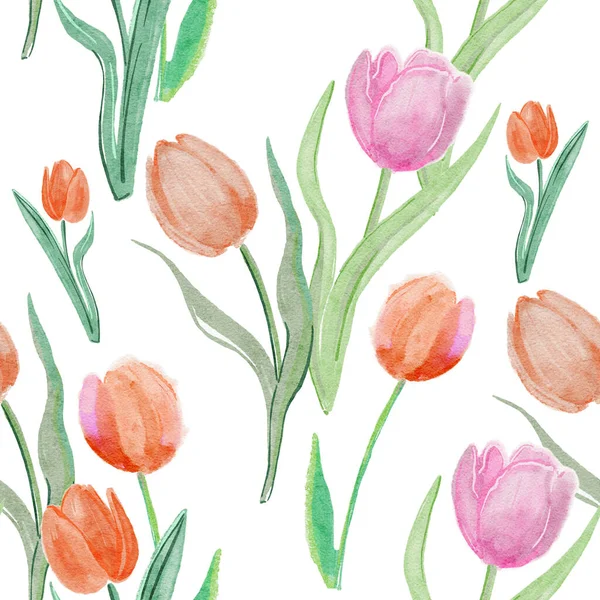 Tulipan Kwiaty Wzór Stylizowany Akwarela Ilustracja Dla Tła — Zdjęcie stockowe