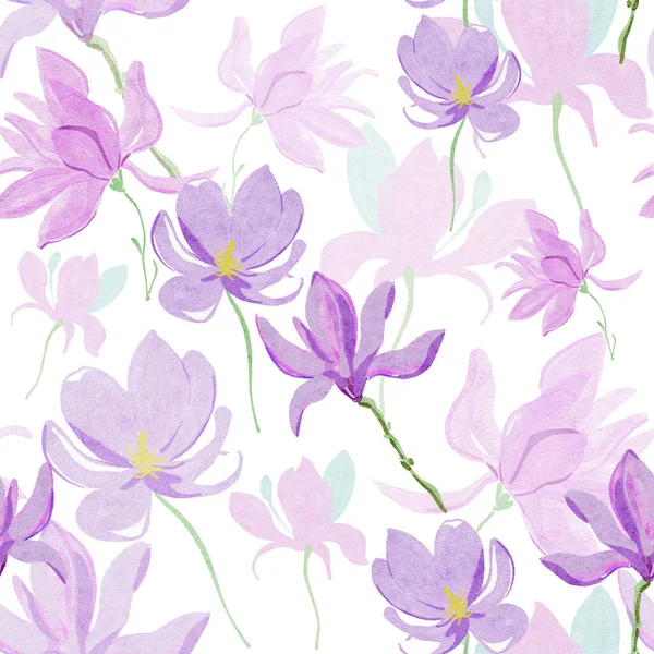 Naadloze Aquarelschilderijen Mooi Naadloos Patroon Met Roze Bloemen Van Magnolia — Stockfoto