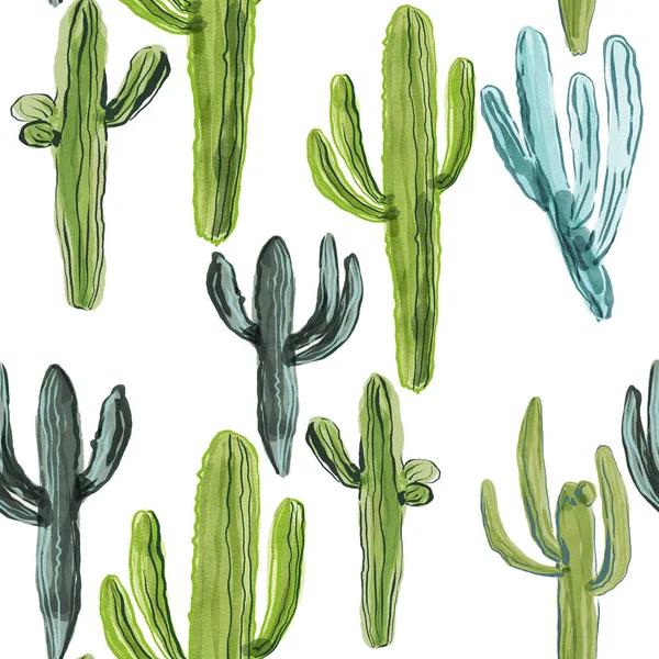 stock image seamless pattern with hand drawn watercolor cactus. 