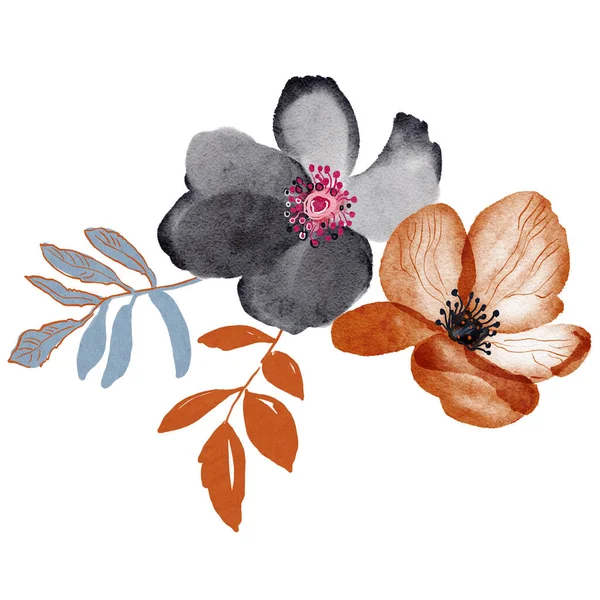 Черные Розы Акварель Иллюстрация Красивого Цветочного Фона — стоковое фото