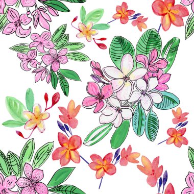 Bitki bitkisi çiçekleri. Kusursuz bir arka plan modeli. Kumaş duvar kağıdı baskı dokusu. Arkaplan, doku, ambalaj deseni, çerçeve veya kenar için Aquarelle yaban çiçeği.