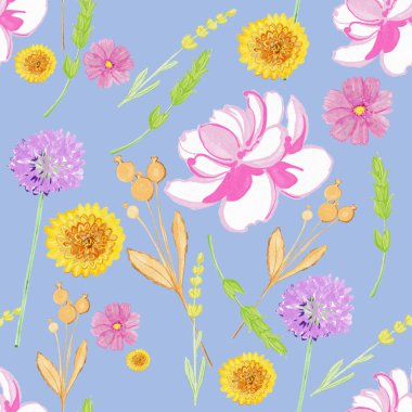 Suluboya eskizlerinin elle çizimi. Tasarım ve dekorasyon için güzel bir arka plan. Kumaş üzerine baskı yapmak için desenlerin tasarımı ve dekorasyonu için kusursuz bir baskı. Resim çizimi