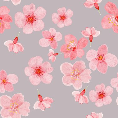 Seamless spring pattern with a bouquet of pink flowers. Vintage wallpaper with flowers in pastel colors