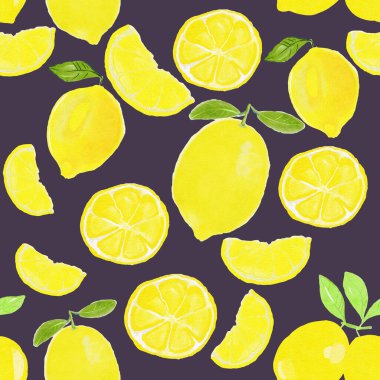 lemons on dark background. Seamless pattern for design.