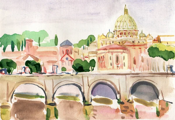 Watercolor Drawing Picture Street View Vatican Rome Italy Watercolor Drawing — Stockfoto