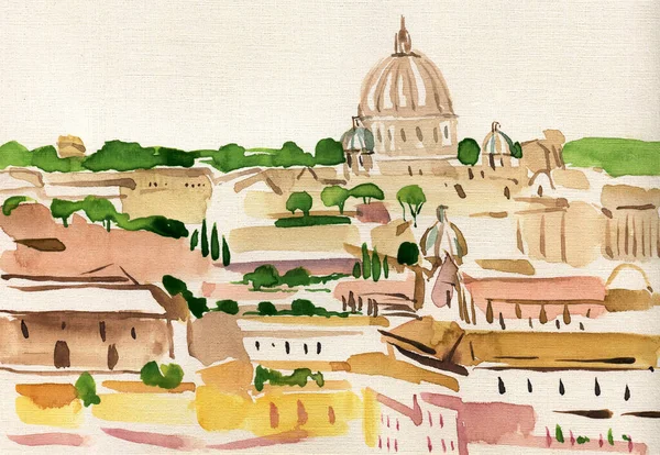 ローマイタリアの都市景観の水彩画 イタリア絵画 ロイヤリティフリーのストック画像