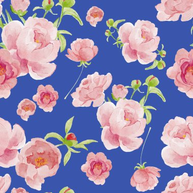 seamless pattern with peony flowers. beautiful watercolor  illustration