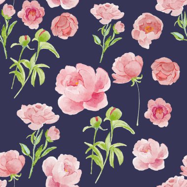 seamless pattern with peony flowers. beautiful watercolor illustration