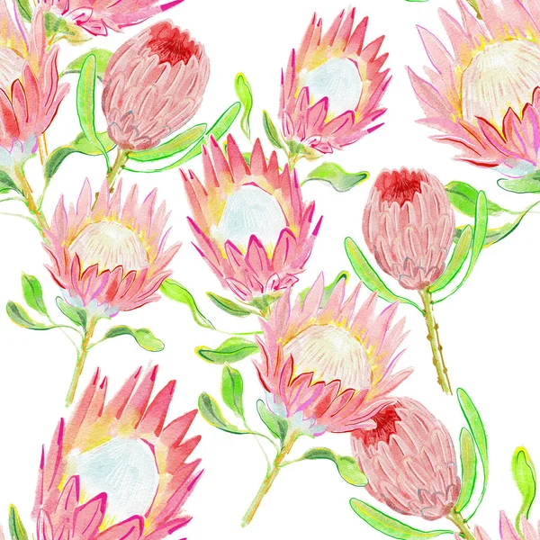 Akvarell Sömlöst Mönster Med Tropiska Blommor Blommig Design För Tapeter — Stockfoto