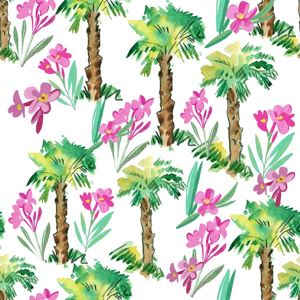 Patrón Sin Costura Acuarela Con Flores Tropicales Diseño Floral Para —  Fotos de Stock