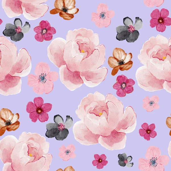 Akvarell Sömlöst Mönster Med Tropiska Blommor Blommig Design För Tapeter — Stockfoto