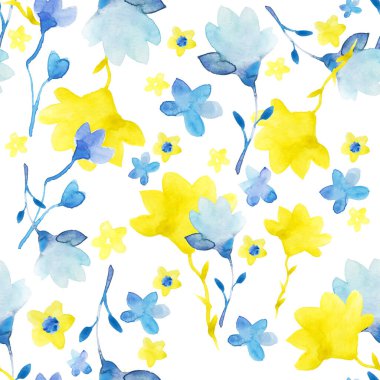 Tropik çiçeklerle suluboya kusursuz desen. Duvar kağıtları, tekstil, kapaklar, ambalaj kağıtları, kumaşlar, davetiyeler için çiçek tasarımı.