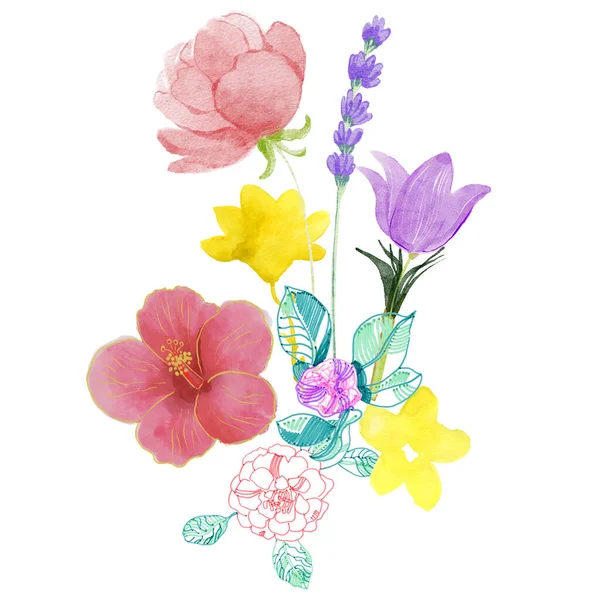 熱帯の花と水彩シームレスパターン カバー 包装紙 招待状のための花のデザイン — ストック写真