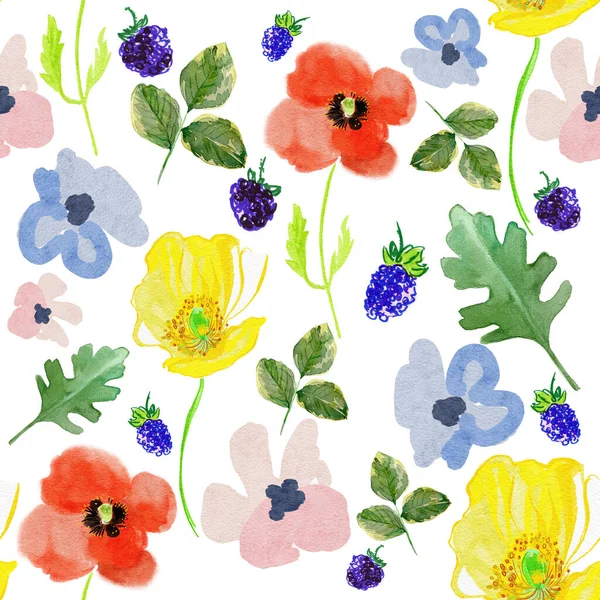 Tropik Çiçeklerle Suluboya Kusursuz Desen Duvar Kağıtları Tekstil Kapaklar Ambalaj — Stok fotoğraf
