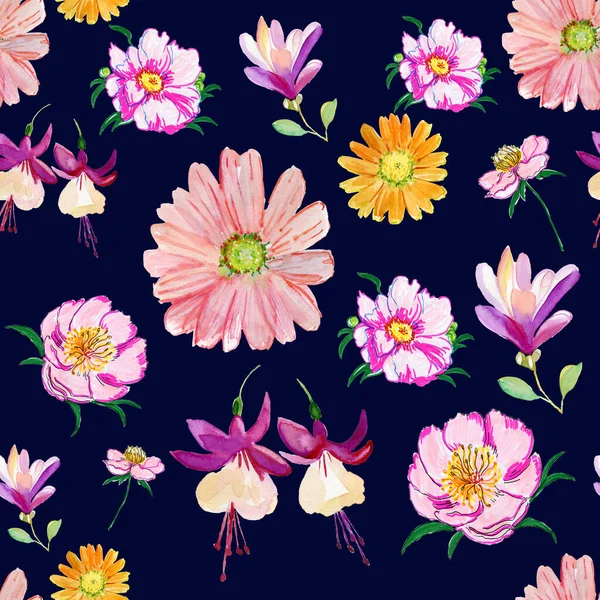 Bezproblemowy Wzór Pięknych Kwiatów Tle — Zdjęcie stockowe