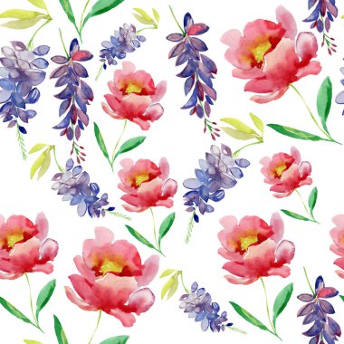 Güzel çiçeklerin renksiz suluboya deseni  