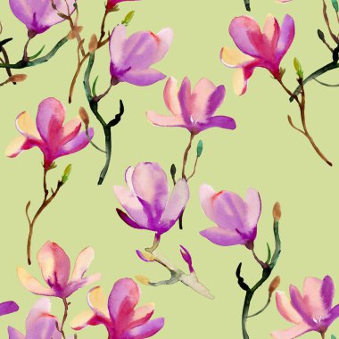 Güzel çiçeklerin renksiz suluboya deseni  