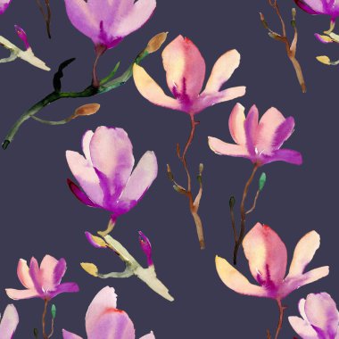 Güzel çiçeklerin renksiz suluboya deseni  