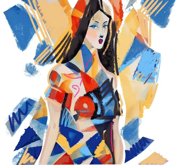手描きの水彩の女性 デザインのイラスト ストック写真