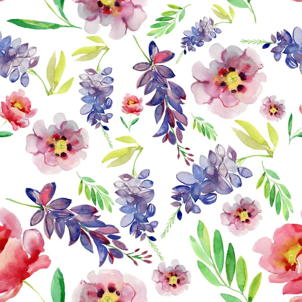 美丽花朵的色彩无缝水彩图案 免版税图库图片
