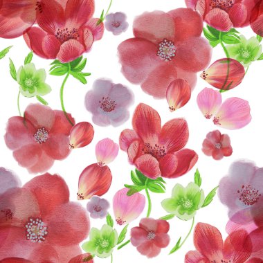 kırmızı çiçekler. Kusursuz el çizimi desen.