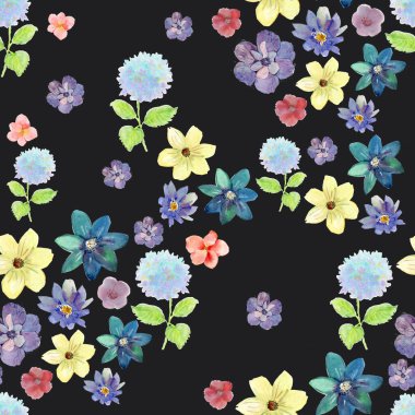 Renkli çiçekler ve yapraklarla kusursuz bir desen. Moda deseni.