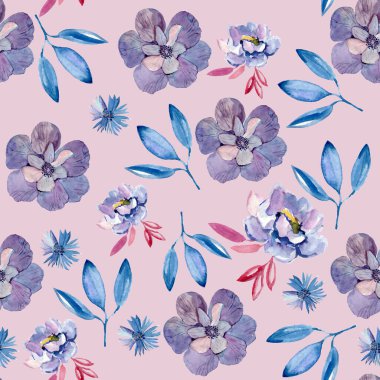 Renkli çiçekler ve yapraklarla kusursuz bir desen. Moda deseni.