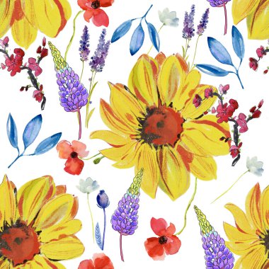 Renkli çiçekler ve yapraklarla kusursuz bir desen. Moda deseni.