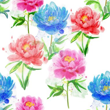 Beyaz arka planda elle çizilmiş şakayık çiçekleri. Kusursuz desen.