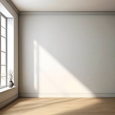 Beyaz duvar ve pencereli boş oda, 3 boyutlu illüstrasyon