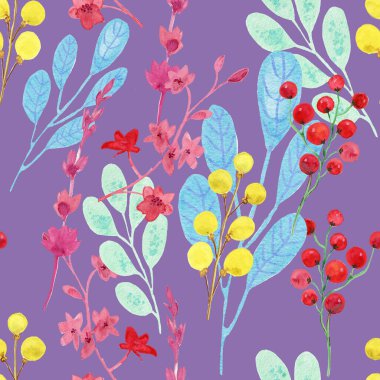 Yeşil, kırmızı çiçekler ve şifalı bitkilerle çizilmiş güzel bir el.