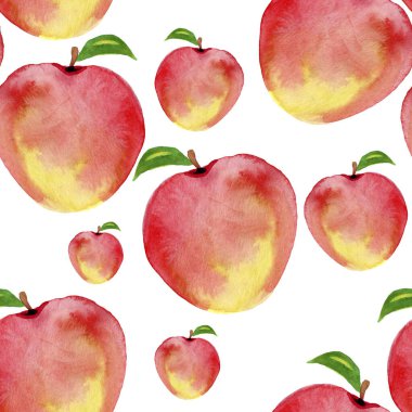 Elle çizilmiş elmalar. Kusursuz suluboya deseni.