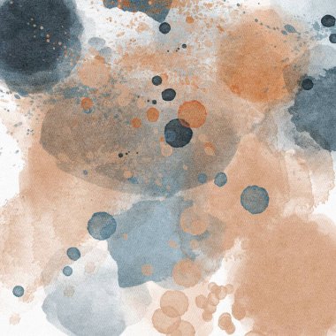 Kahverengi, gri ve mavi renklerde soyut suluboya, el çizimi çizimi